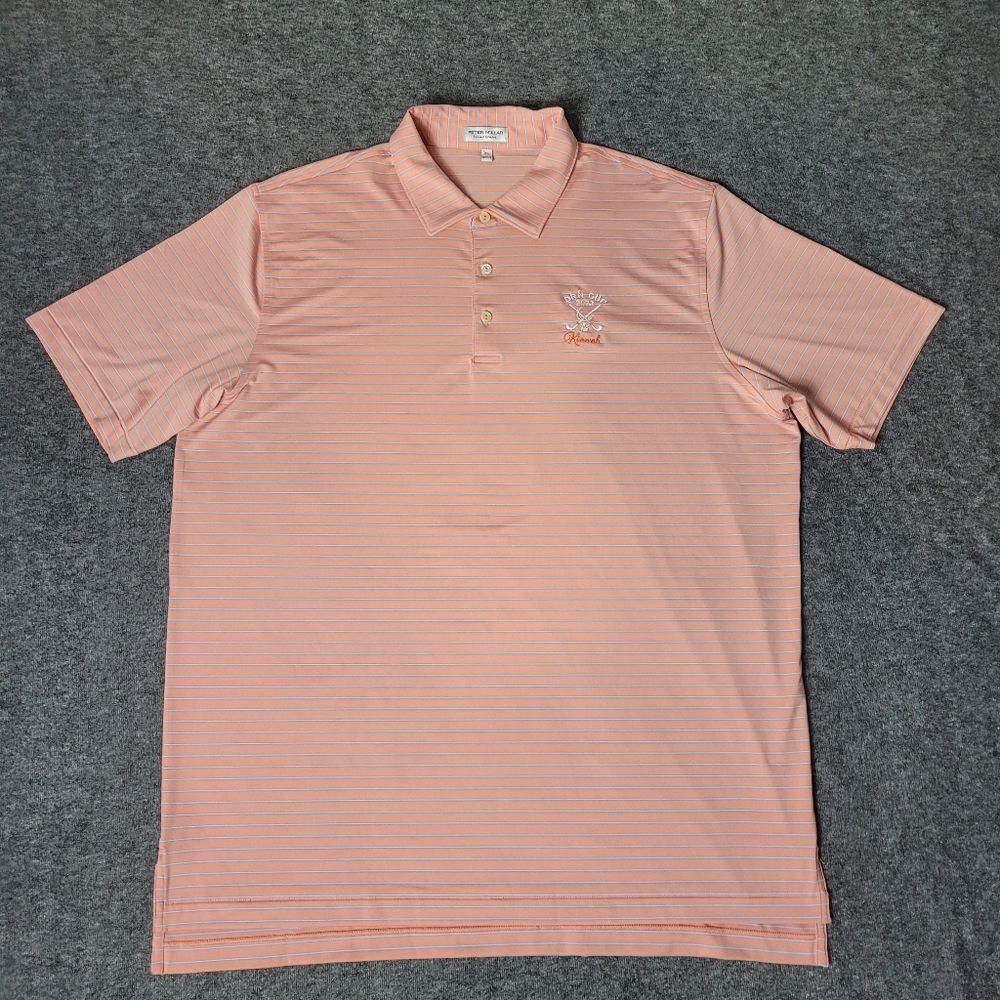 Peter Millar Summer Comfort Men's Golf Polo Shirt Size XL Orange Striped